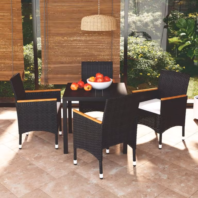 Maison Exclusive - Set da pranzo da giardino a 5 pezzi con cuscini in rattan sintetico nero