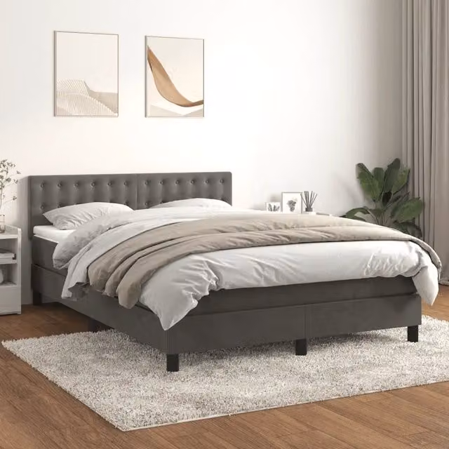 Letto Ibrido con Giroletto a Molle e Materasso vidaXL in Velluto Grigio e Bianco L/P/H: 193 x 144 x 88 cm – 1