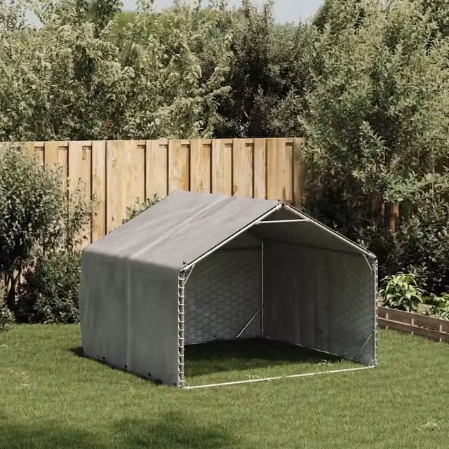Cuccia per cani da esterno con copertura in acciaio zincato grigio L/P/H: 2 x 2 x 1,5 m