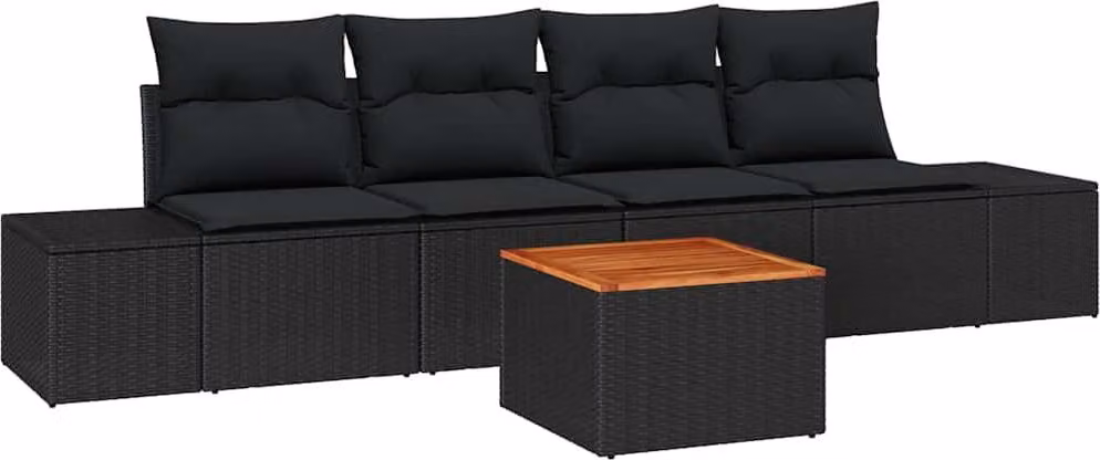 Set Divano da Giardino con archiviazione 5 pcs Nero polyrattan