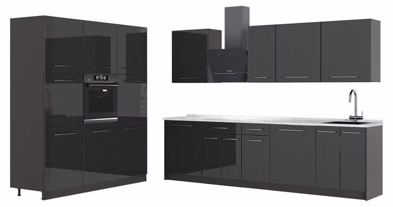 Cucina componibile Vicco Fame-Line Antracite lucido/Antracite 460 cm, PL Marmo, Model 63757