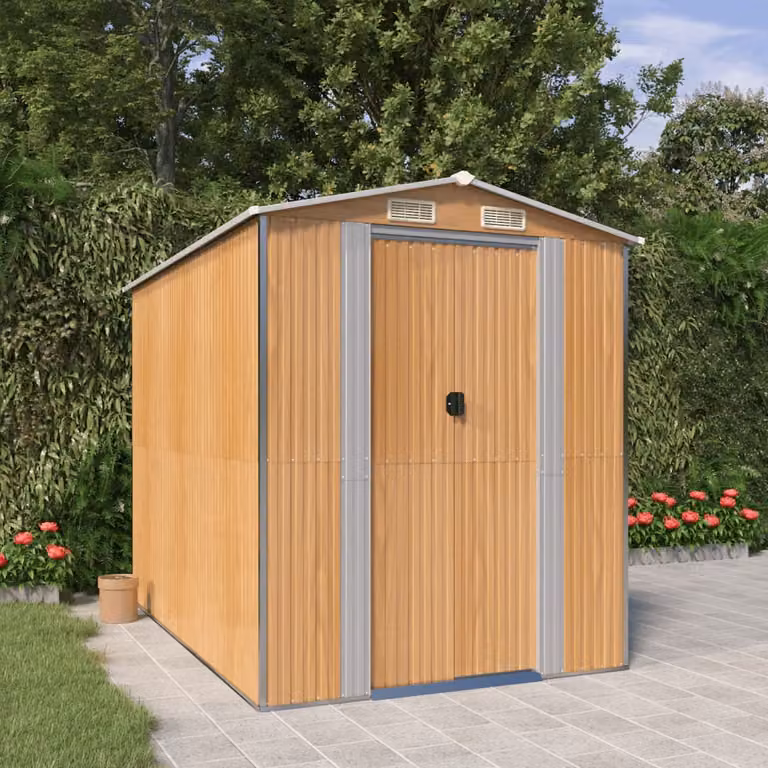 Capanno da giardino vidaXL in acciaio zincato marrone chiaro L: 274 cm, P: 192 cm, H: 223 cm