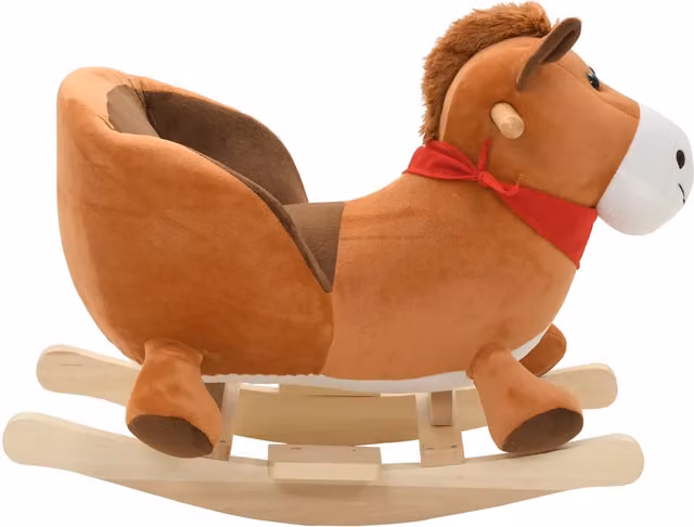 Cavallo a Dondolo con Schienale in Peluche Marrone DESIGN IN L/P/H: 60 x 32 x 50 cm