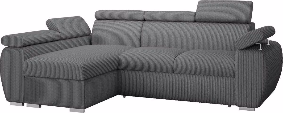 MIRJAN24 Divano angolare Boston Mini Premium Cord con box letto e funzione notte, poggiatesta regolabili, forma a L (Colore: Poso 22, Lato: Sinistro LC+2R)