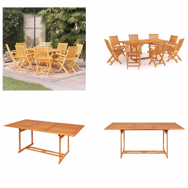 vidaXL Set da pranzo da giardino 9 pezzi in teak massiccio - Set da pranzo da giardino - Set da pranzo da giardino - Set di mobili da giardino - Set di mobili da giardino