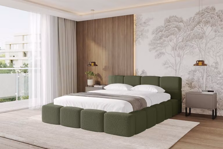 Letto imbottito ALTDECOR con contenitore - NATA-v1 - 180x200 verde - Quelle 38 Letto con testiera, letto contenitore, letto matrimoniale con spazio contenitivo