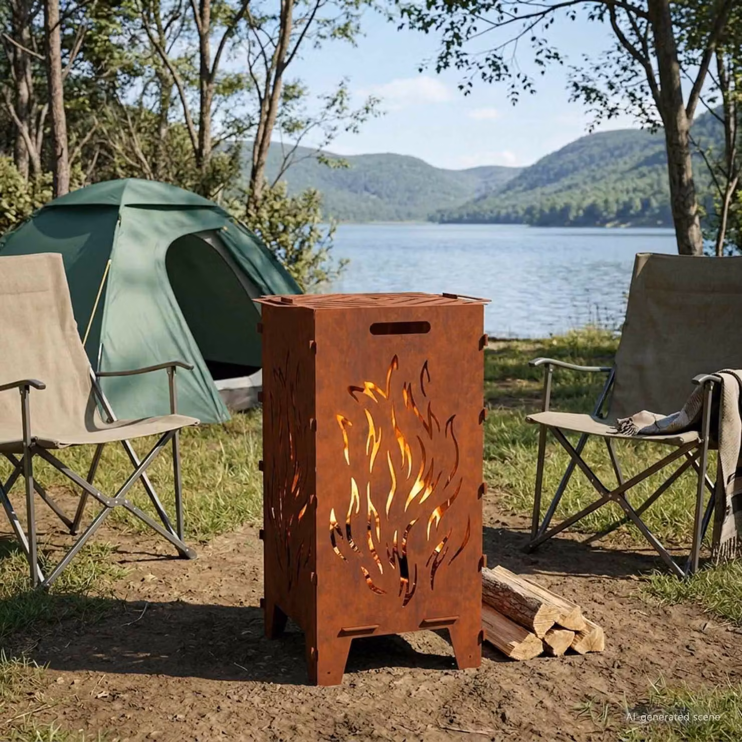 Chiminea vidaXL in acciaio Corten color marrone L: 47 cm, P: 38 cm, H: 75 cm