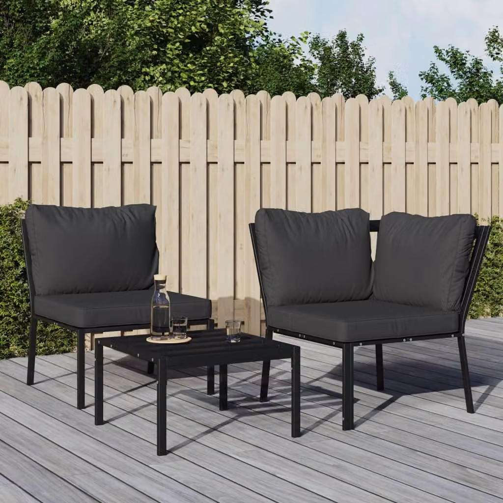 Sedia da giardino moderna vidaXL con cuscini grigi in acciaio verniciato a polvere L: 76 cm, P: 76 cm, H: 79 cm