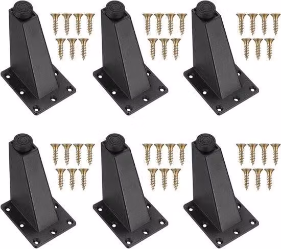 Set di 6 piedini regolabili in metallo nero, adatti per letti, divani e cassettiere - 92 mm