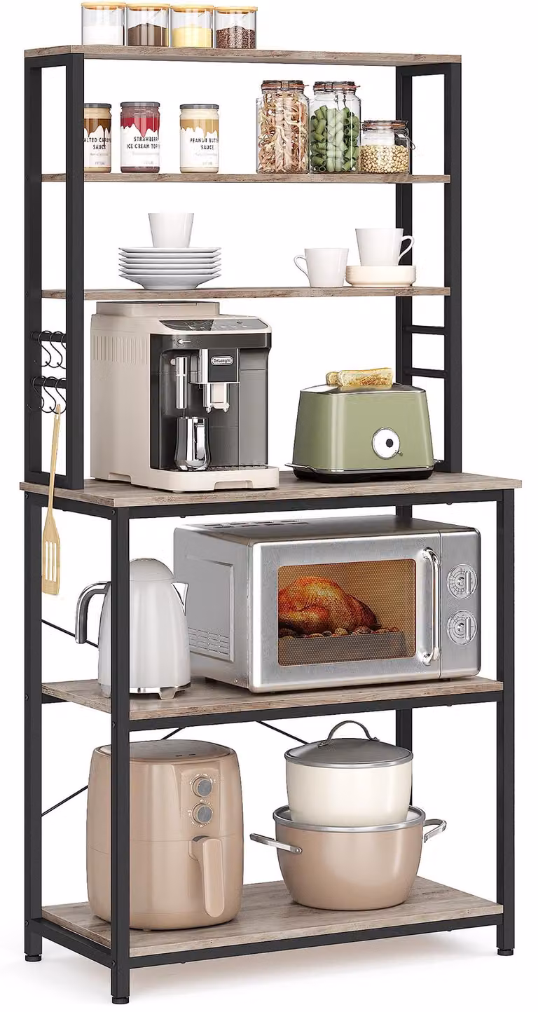 VASAGLE, scaffale da cucina, 6 ripiani e 6 ganci, 40 x 80 x 167 cm