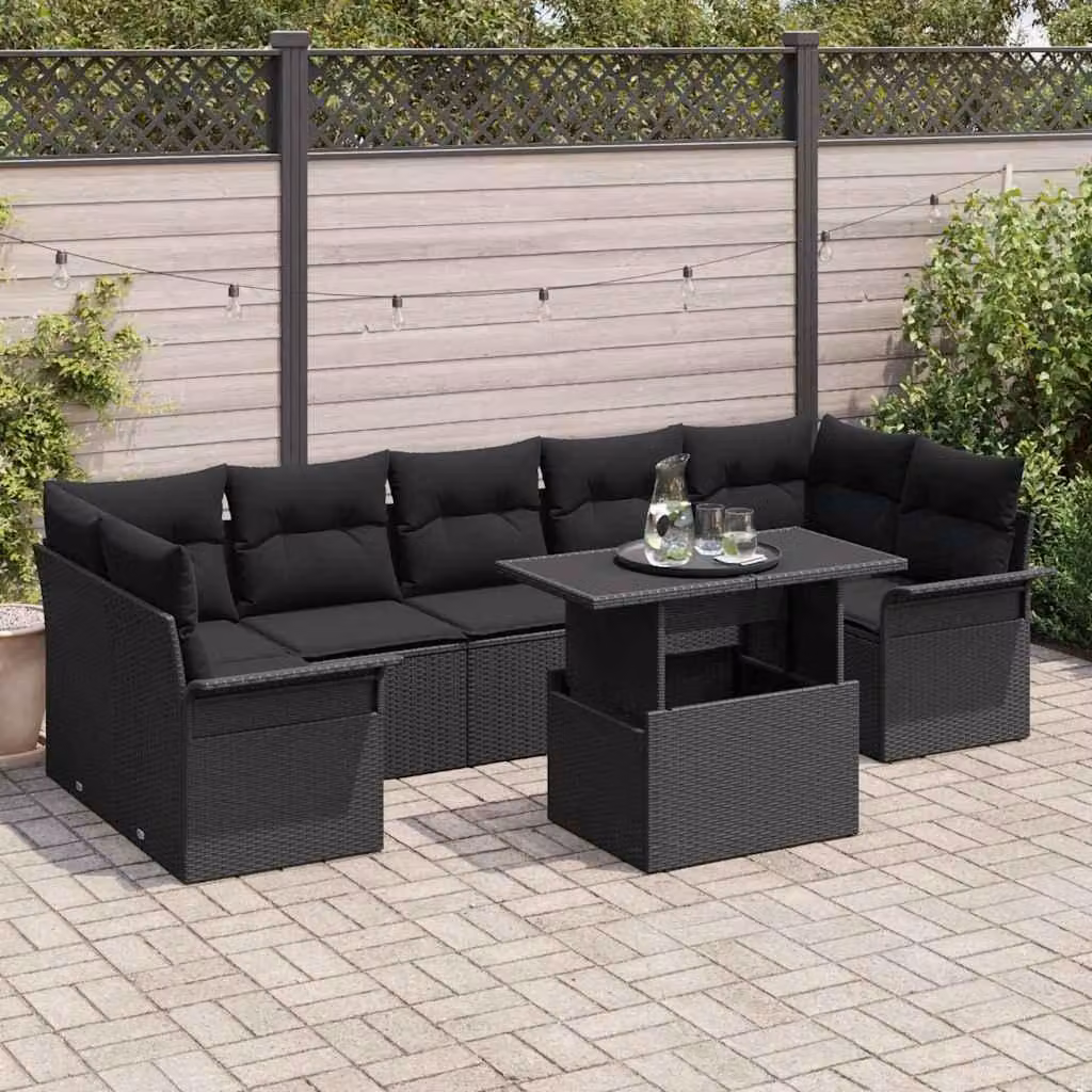 Maison Exclusive - Set Divano da Giardino con cuscino 8 pcs Nero polyrattan