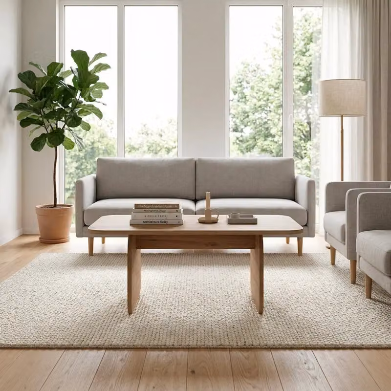 Tavolino da salotto moderno EFFEZE in legno e composito, design rettangolare con gambe a pannello piatto, colore beige e marrone, L: 100 cm, P: 60 cm, H: 41,8 cm – 2