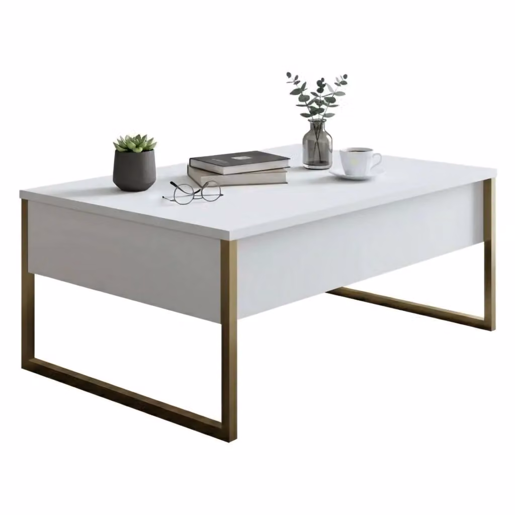 Tavolino da salotto Lavinia DMORA, tavolo basso moderno rettangolare bianco e oro, L: 90 cm, P: 60 cm, H: 40 cm – 2