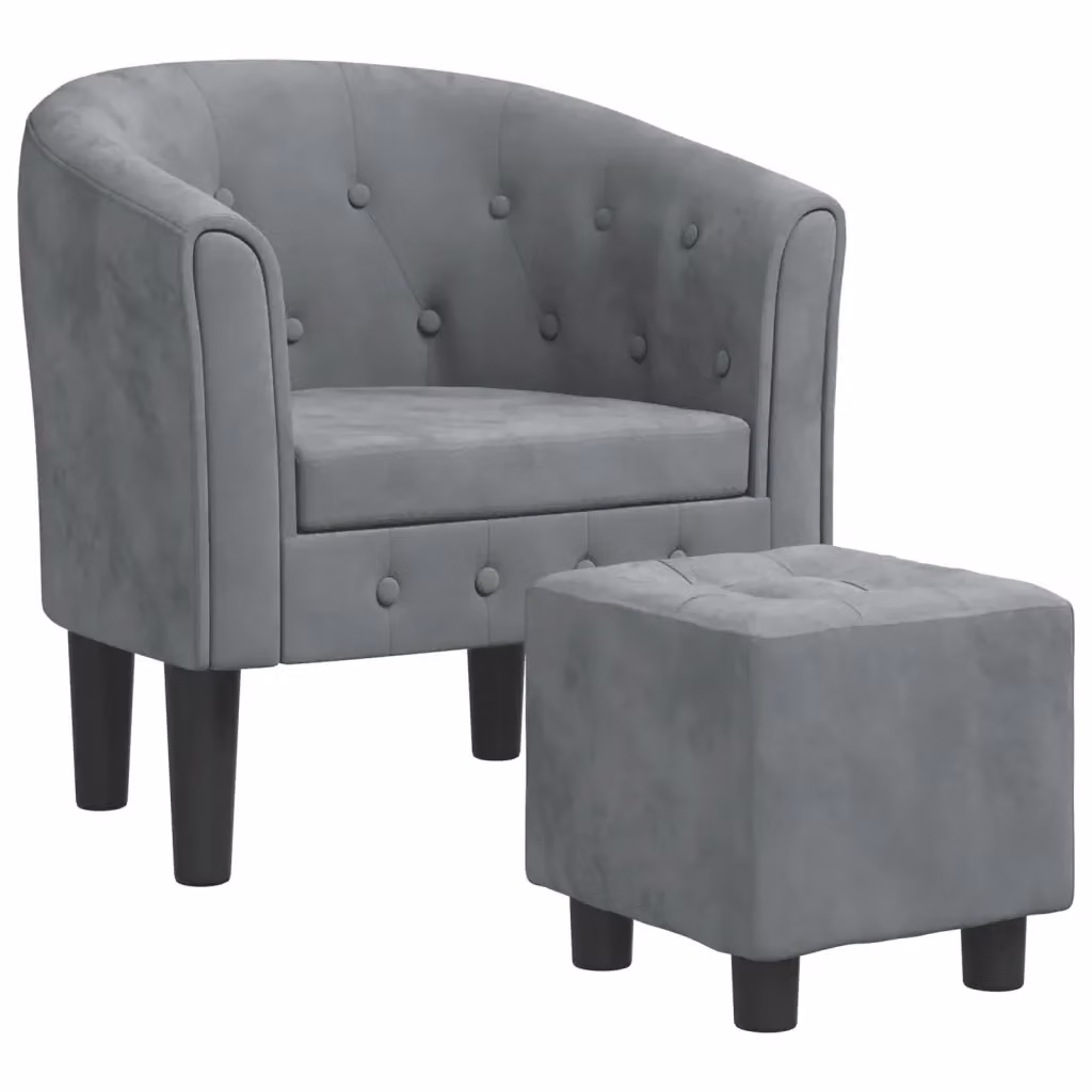 Divano Sedia-Poltrona Cabriolet con Poggiapiedi in Velluto Grigio con Struttura in Legno e Schiuma 101023 – 2