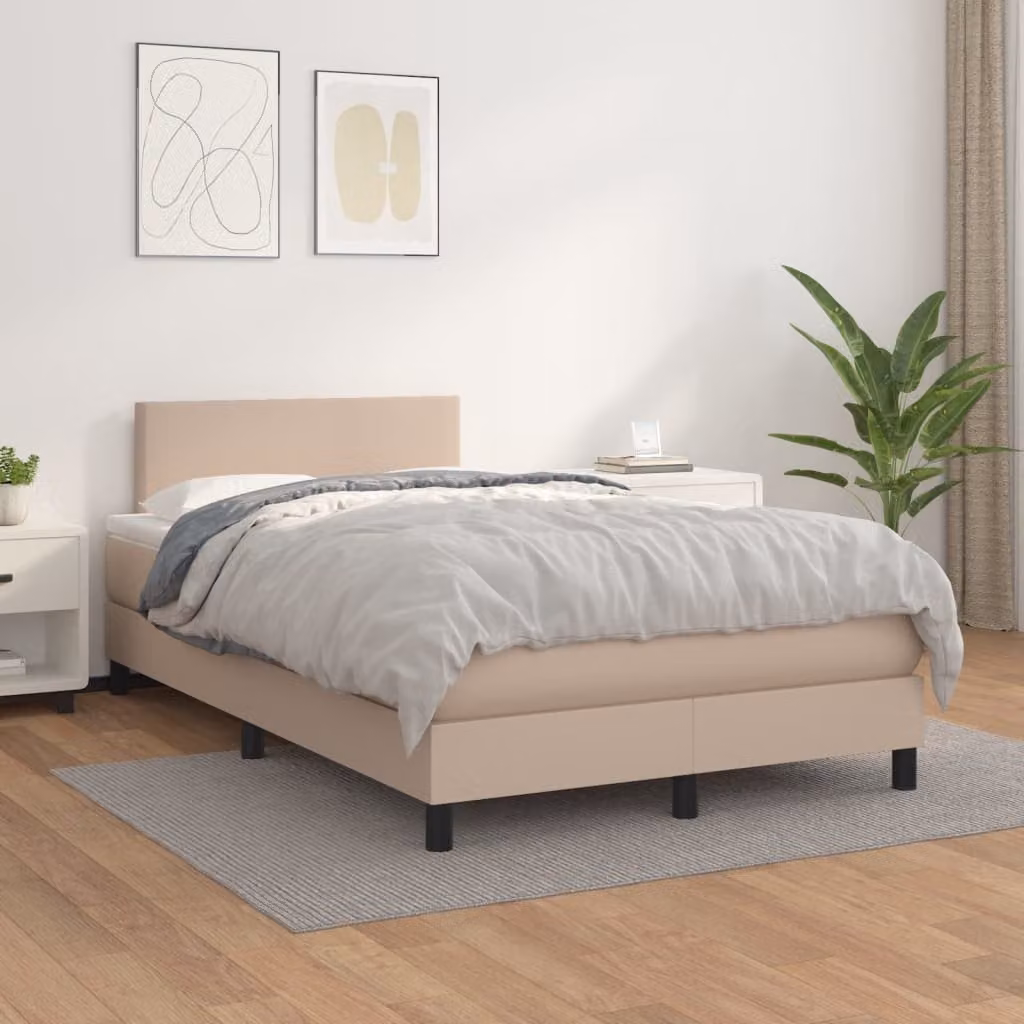 vidaXL Letto Ibrido con Giroletto a Molle e Materasso in Similpelle Cappuccino L/P/H: 200 x 120 x 88 cm