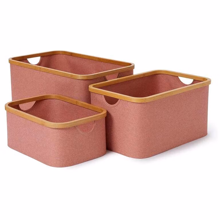 Scatole portaoggetti Lumaland con cornice in bambù - Set da 3 - Rosa