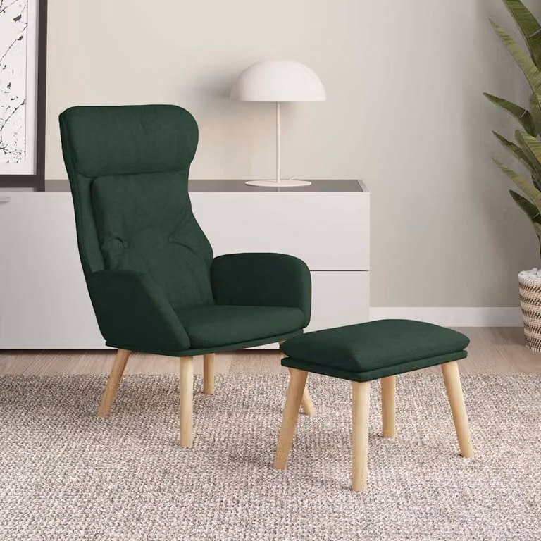 vidaXL Poltrona Relax con Poggiapiedi Verde in Tessuto e Struttura in Metallo e Legno