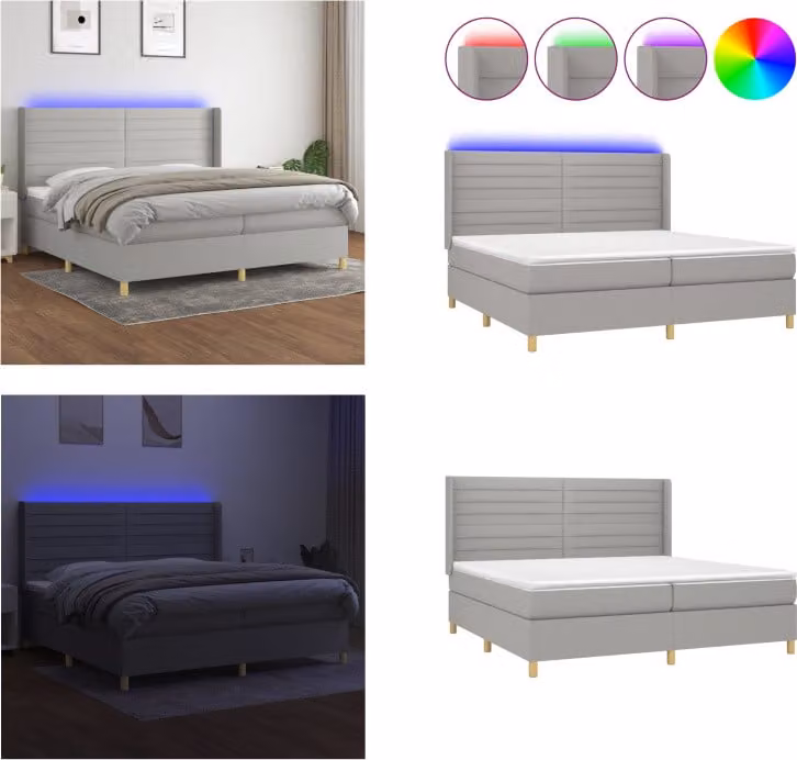 vidaXL Letto a molle con materasso e tessuto LED grigio chiaro 200x200 cm - Letto a molle - Boxspringbetten - Bett - Schlafzimmermöbel
