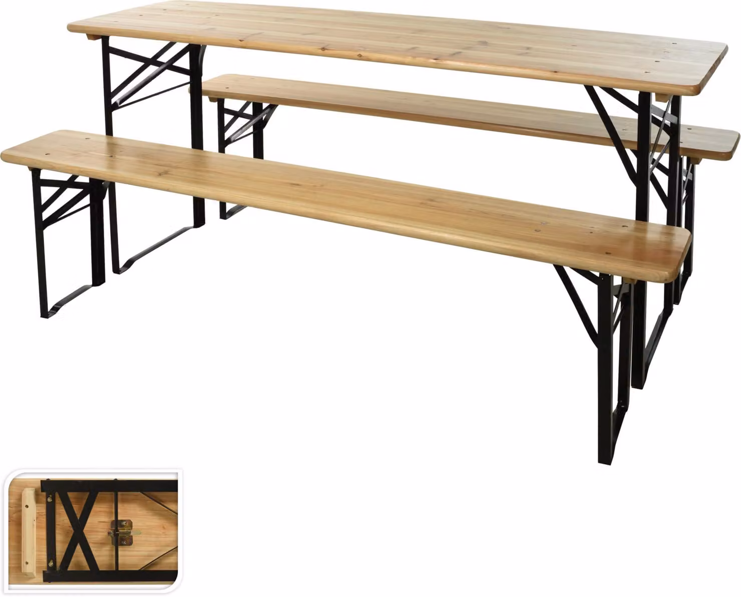 Tavolo + 2 panche pieghevoli in legno