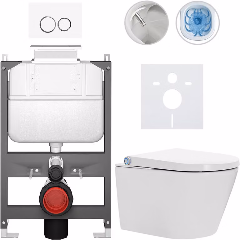 Water WC sospeso con bidet Cronus Standard - bianco lucido - pulsante Prime/Dualo, bianco - azionamento superiore - installazione a parete/con pannello di cartongesso - 59,3x38,4 cm