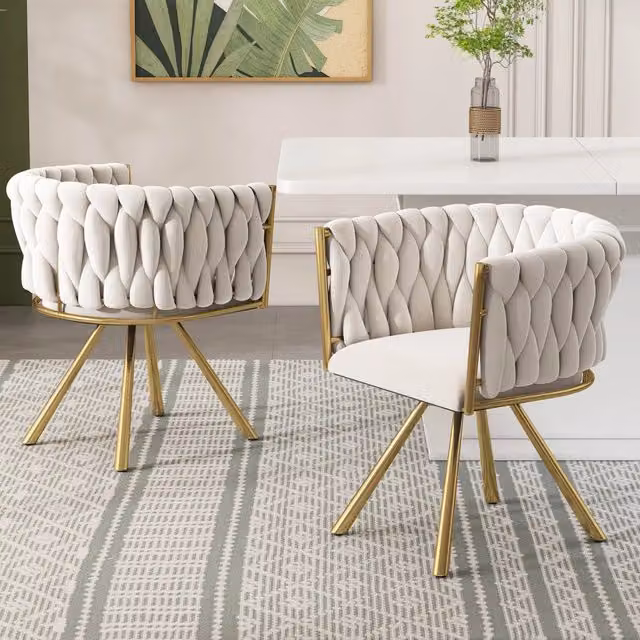 Sedia da Pranzo Girevole in Velluto ¨C MINIMAL ¨C Beige e Oro, Gambe in Metallo, Set 2 Pezzi