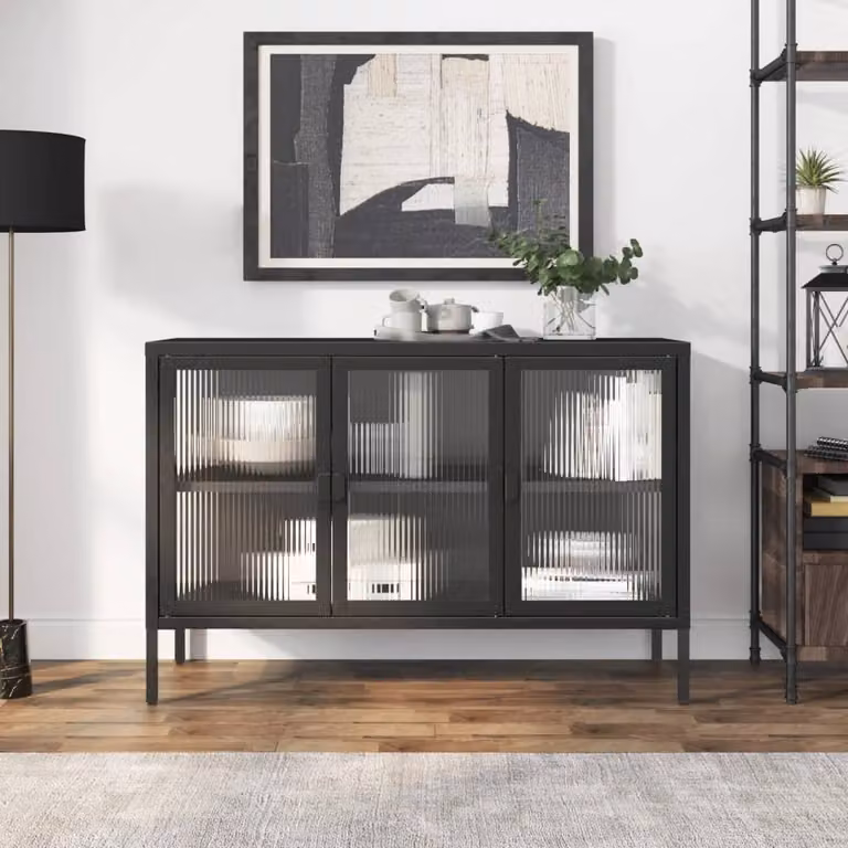 Credenza moderna vidaXL in metallo e vetro nera L 105 cm x P 35 cm x H 70 cm