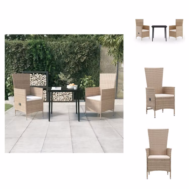vidaXL Set da pranzo da giardino 3 pezzi con cuscini Beige - Set di mobili da giardino