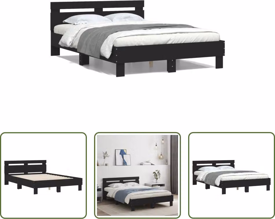 The Living Store Struttura letto con testiera nera 120x200 cm in materiale ligneo