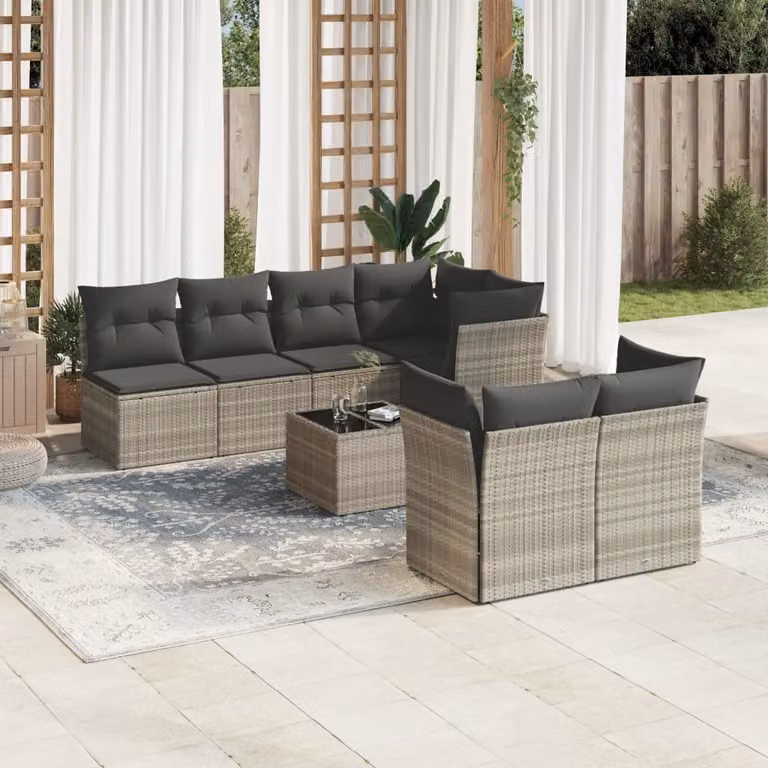 vidaXL Set Divano da Giardino a L con Cuscini e Tavolino da Caffè, 8 Pezzi, Grigio