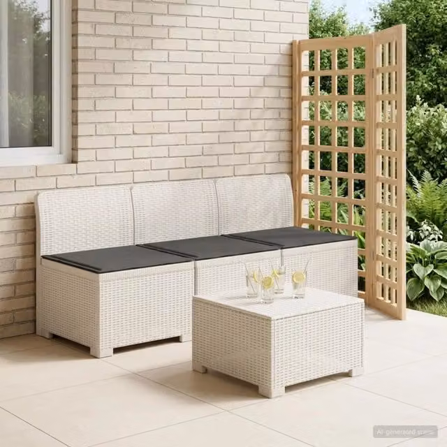 Divano da esterno-Divano da Giardino 3 posti con cuscini in look rattan PP Bianco 195501