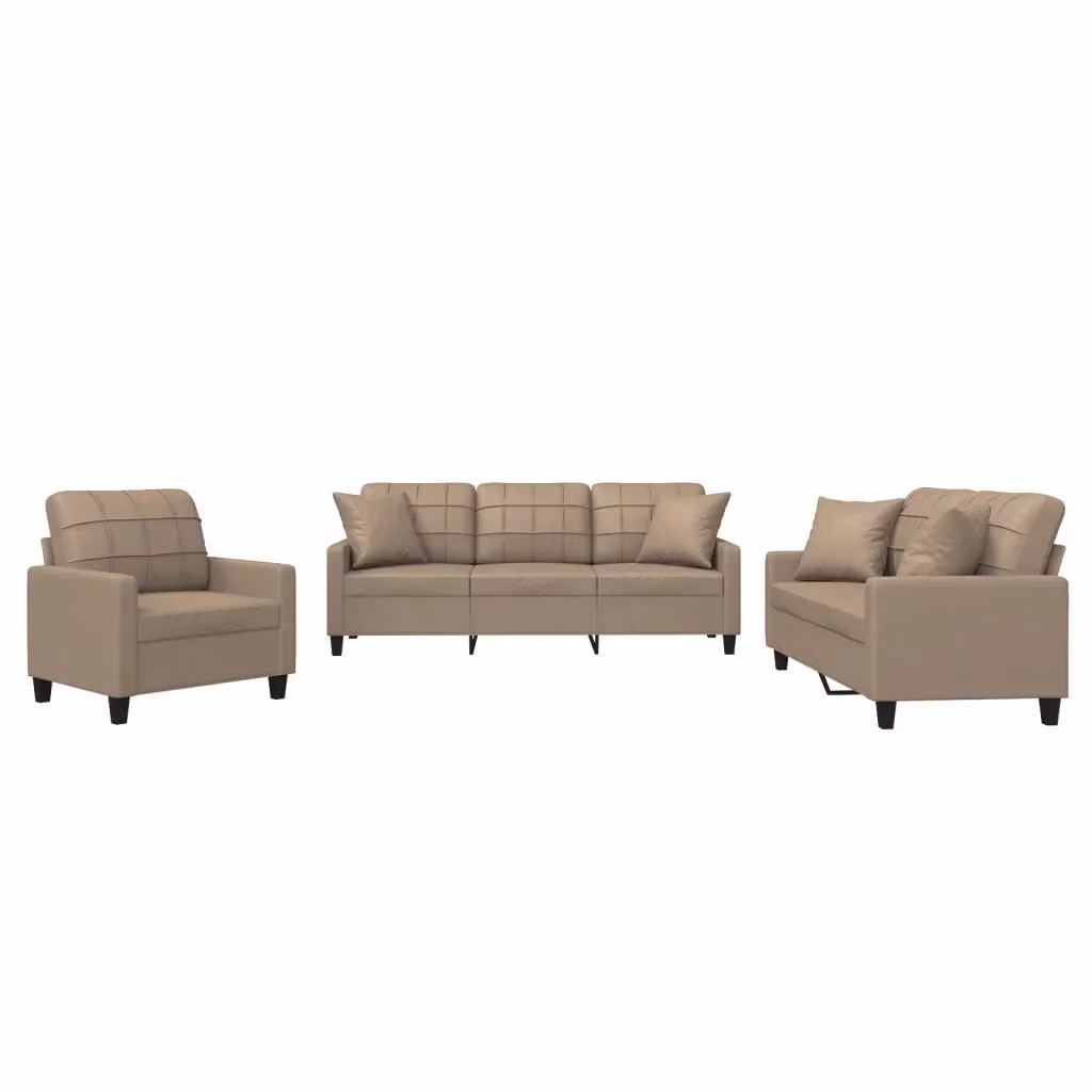 Set di divani 3 pezzi vidaXL in similpelle beige con cuscini per soggiorno moderno – 2