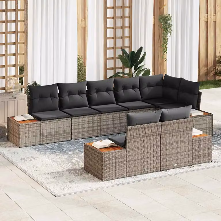 vidaXL Set Divano da Giardino a L con Tavolino e Cuscini, 8 Posti, Grigio