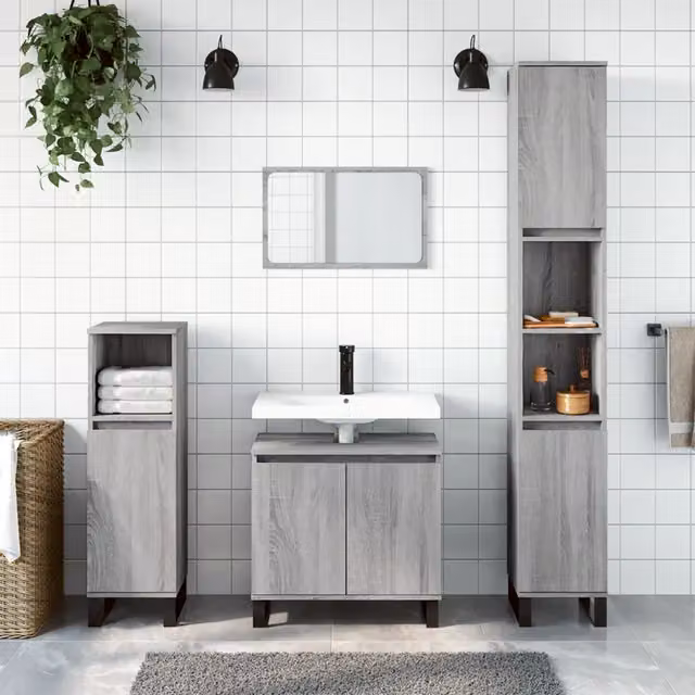 Armadietto da bagno industriale vidaXL in legno e metallo grigio, L/P/H: 30 x 30 x 190 cm