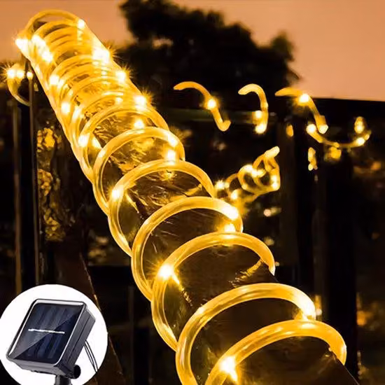 Lampada da spiaggia a energia solare, 100 LED, 10 m, impermeabile, per esterni, per terrazza, giardino, Natale, luce bianca calda