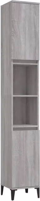 Armadietto da bagno grigio Sonoma portaoggetti con 2 ripiani design moderno 30 x 30 x 190 cm in legno compensato grigio 02_0048402