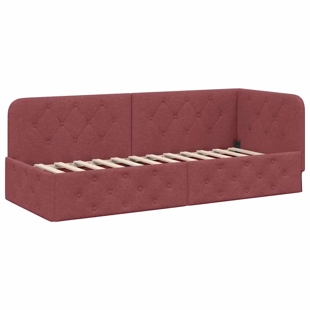 Cornice del letto ad angolo vidaXL in tessuto rosso con struttura in legno e doghe fisse L: 200 cm, P: 80 cm, H: 84 cm – 2
