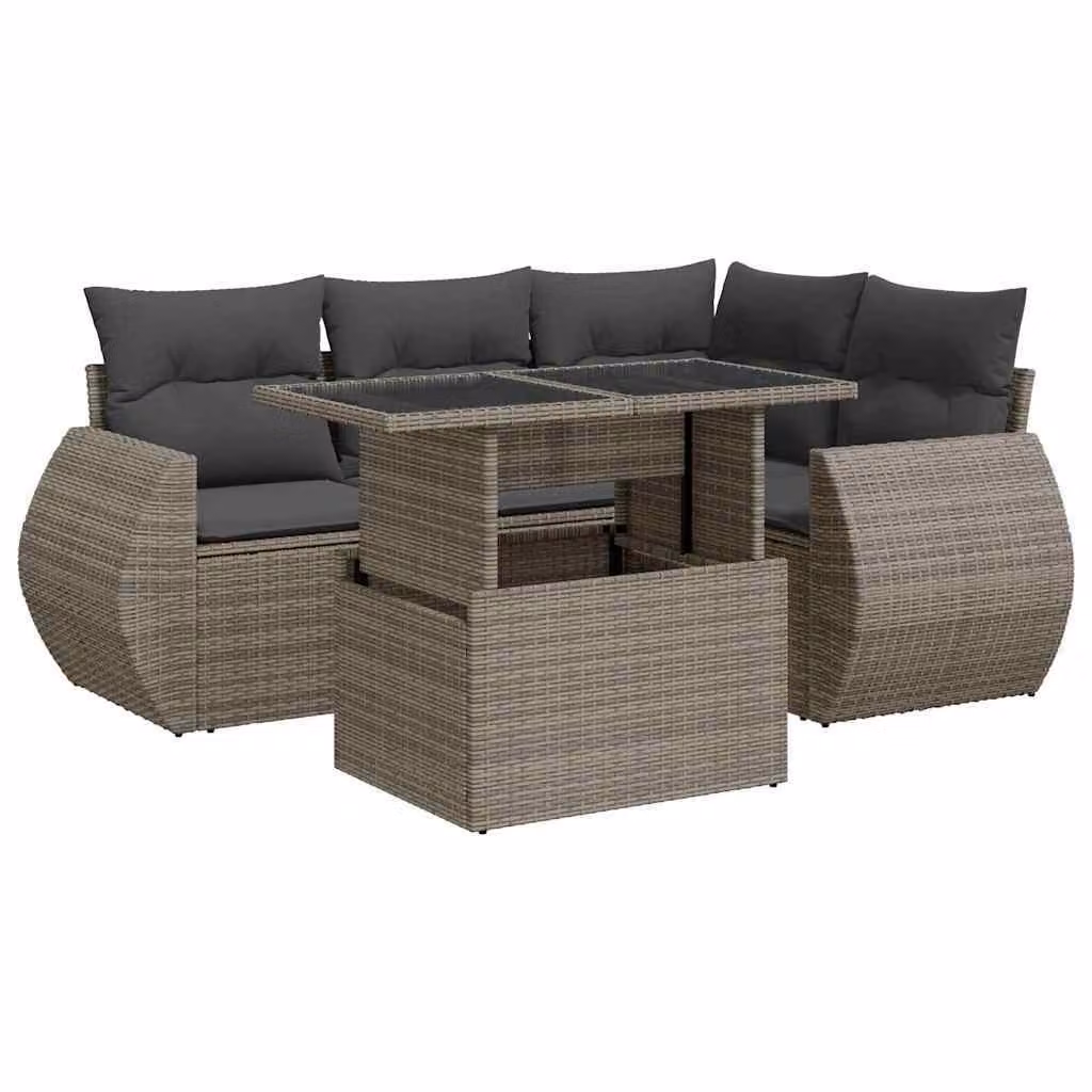 Set Divano da Giardino 5 pz con Cuscini Grigio in Polyrattan