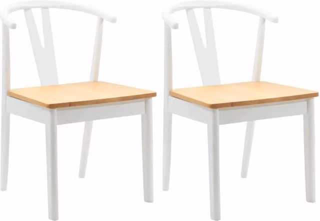 Sedia da pranzo 2 pz | Sedie da cucina Bianco e Naturale Legno di gomma solido