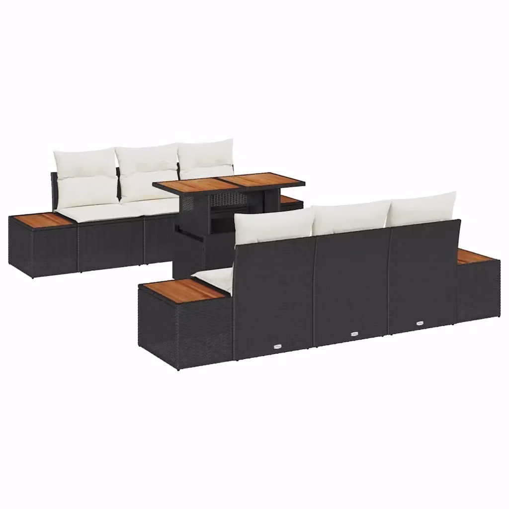 Set da pranzo da giardino vidaXL in rattan e legno di acacia con 7 pezzi, Nero e Beige – 2