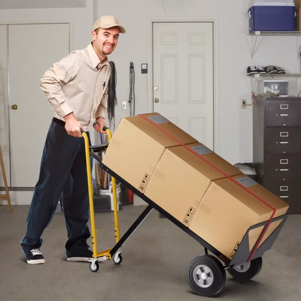 Carrello a mano convertibile 3-in-1 pieghevole Design Mania in metallo nero e giallo con 4 ruote in gomma, portata 450 kg – 2