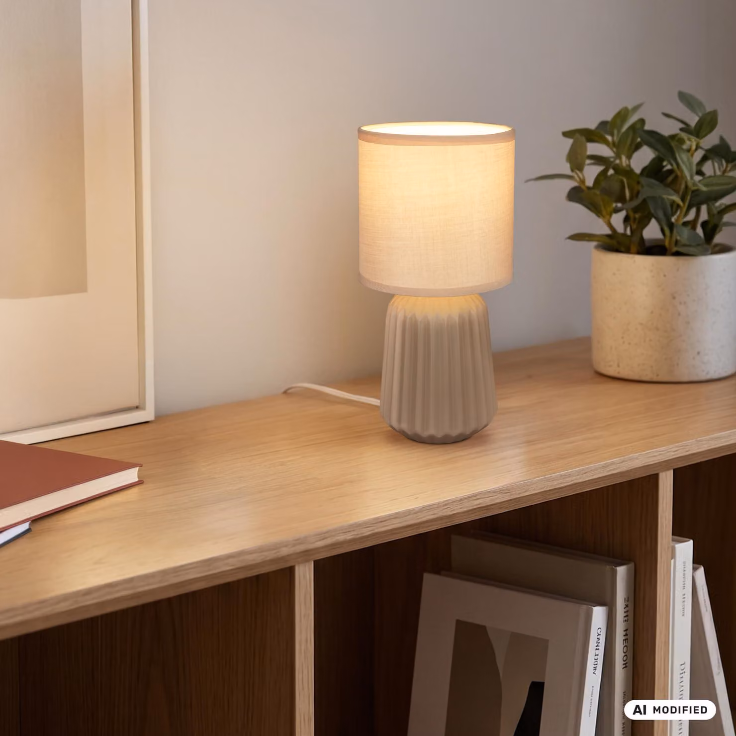 Briloner Lampada da comodino piede in Vetroceramica Ø13x27 cm attacco E14 max. 25W interruttore a filo beige - Lampada da tavolo soggiorno camera corridoio