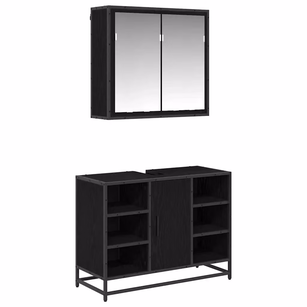 Set di mobili per il bagno moderno vidaXL composto da mobile lavabo e armadietto specchio nero L: 80 cm, P: 33 cm, H: 60 cm – 2