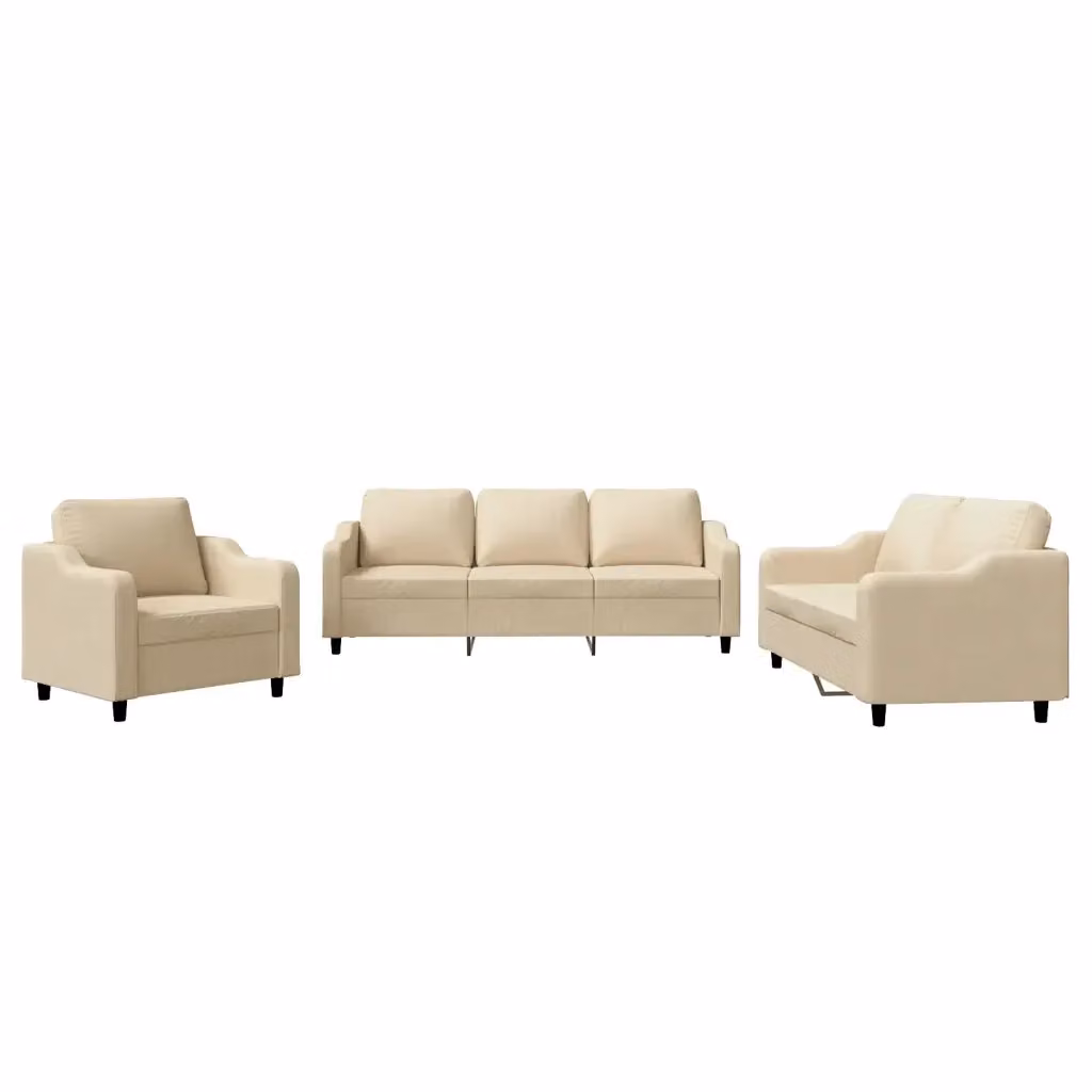 Set di divani 3 pezzi vidaXL in tessuto beige con cuscini per soggiorno moderno – 2