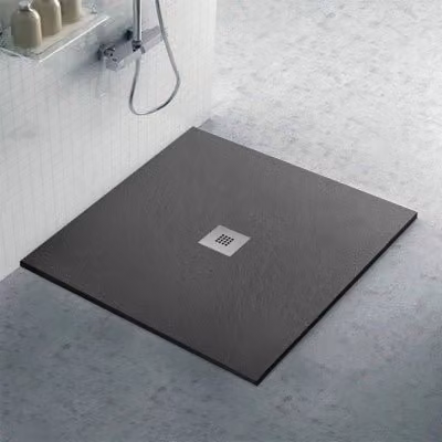 Piatto doccia quadrato INBAGNO Karen in resina minerale filo pavimento colore antracite L: 100 cm x P: 100 cm