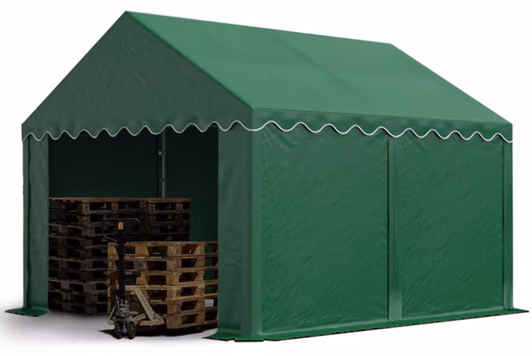 TOOLPORT Tendone deposito 3x4 m PVC 750 N tenda capannone verde scuro telaio perimetrale e rinforzo del tetto