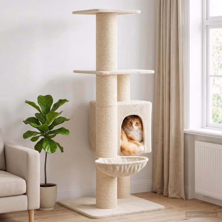 Albero per gatti vidaXL con pali in sisal, colore beige, Altezza: 137 cm