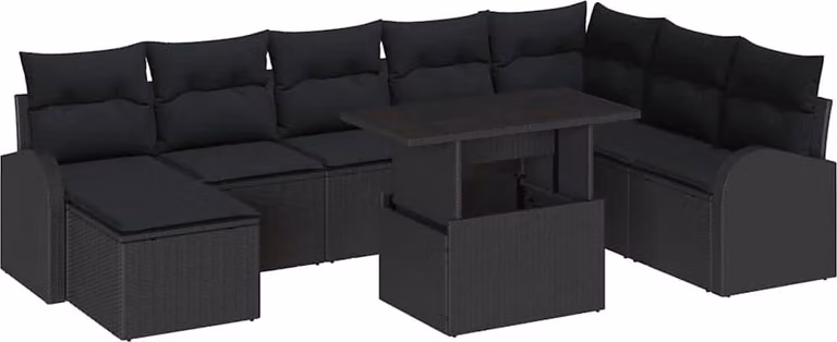 Set Divano da Giardino con archiviazione 9 pcs Nero Poly Rattan