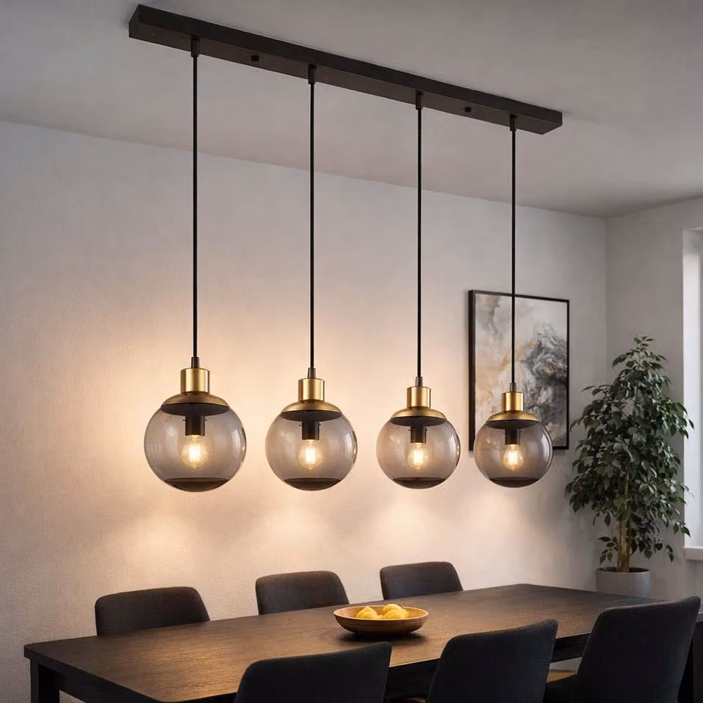 Lampada a sospensione a LED, metallo, nero opaco, vetro, L 75 cm