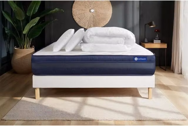 Pacchetto letto completo - Materasso 160x200cm + Box spring con doghe (kit) + 2 cuscini + Piumino - Actimemo Tech