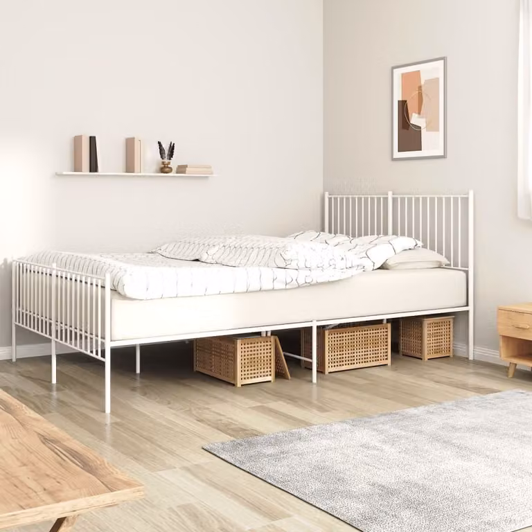 The Living Store Struttura letto con testiera e pediera in metallo bianco 150x200 cm